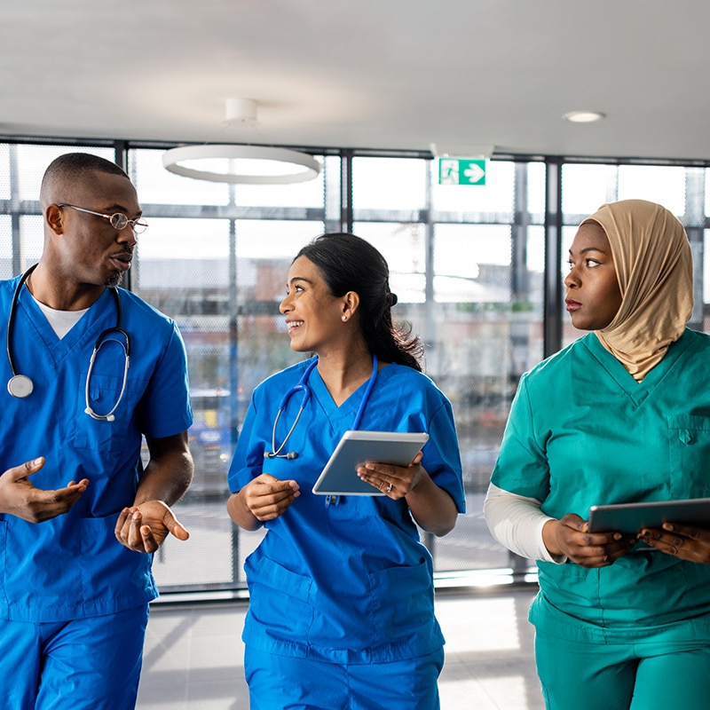 nurses walking and talking